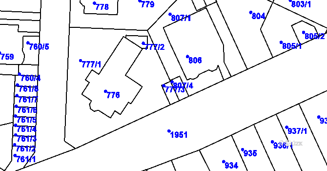 Parcela st. 777/3 v KÚ Klíše, Katastrální mapa