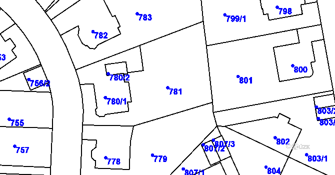 Parcela st. 781 v KÚ Klíše, Katastrální mapa
