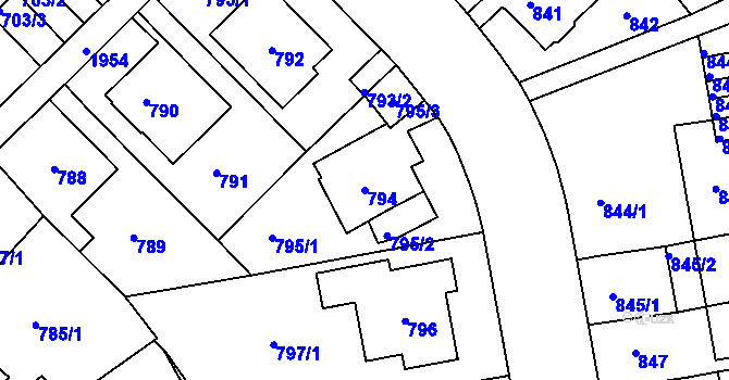 Parcela st. 794 v KÚ Klíše, Katastrální mapa