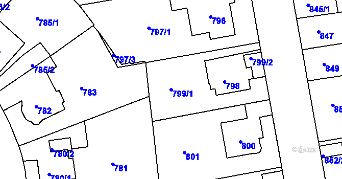 Parcela st. 799/1 v KÚ Klíše, Katastrální mapa