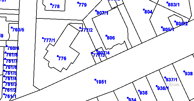 Parcela st. 807/4 v KÚ Klíše, Katastrální mapa