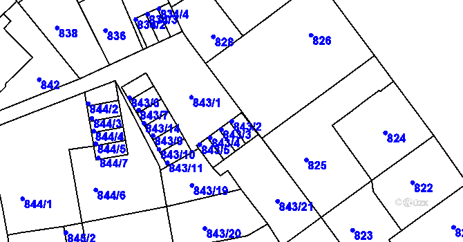 Parcela st. 843/2 v KÚ Klíše, Katastrální mapa