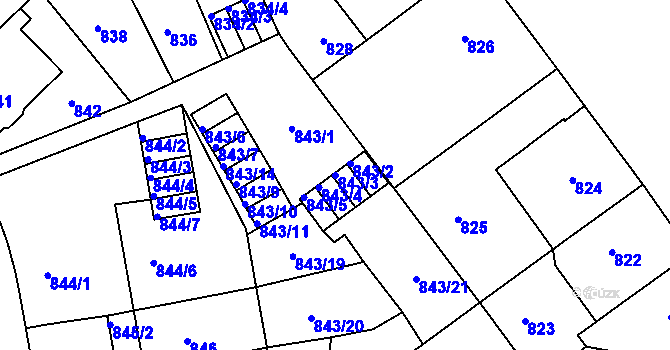 Parcela st. 843/3 v KÚ Klíše, Katastrální mapa