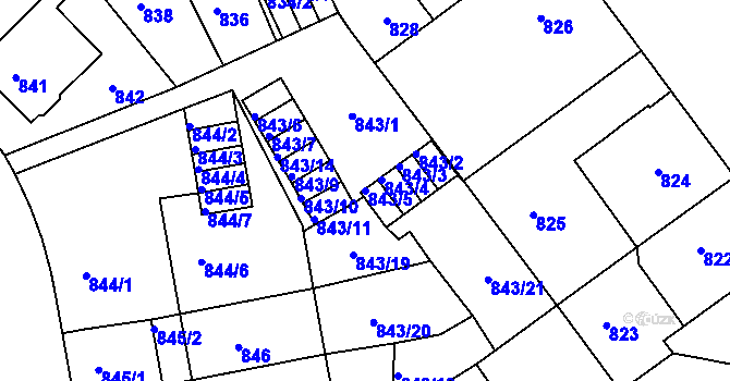 Parcela st. 843/5 v KÚ Klíše, Katastrální mapa