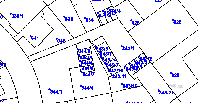 Parcela st. 843/7 v KÚ Klíše, Katastrální mapa