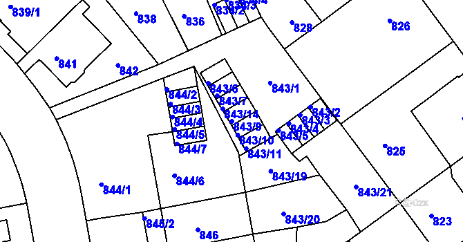 Parcela st. 843/9 v KÚ Klíše, Katastrální mapa