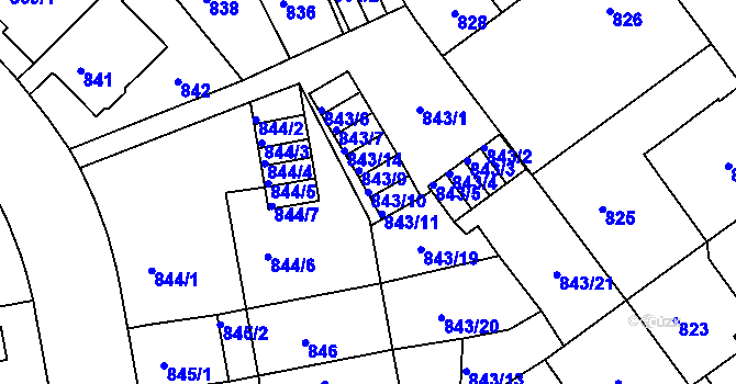 Parcela st. 843/10 v KÚ Klíše, Katastrální mapa