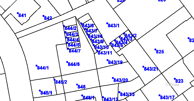 Parcela st. 843/11 v KÚ Klíše, Katastrální mapa