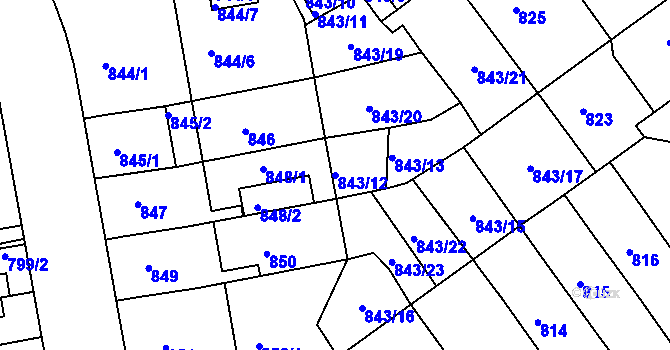 Parcela st. 843/12 v KÚ Klíše, Katastrální mapa