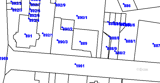 Parcela st. 889 v KÚ Klíše, Katastrální mapa