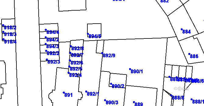 Parcela st. 892/9 v KÚ Klíše, Katastrální mapa