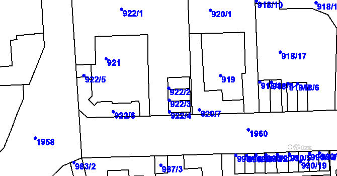 Parcela st. 922/2 v KÚ Klíše, Katastrální mapa