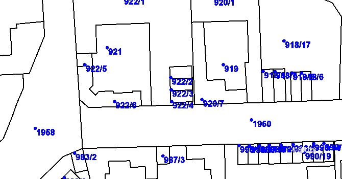 Parcela st. 922/3 v KÚ Klíše, Katastrální mapa