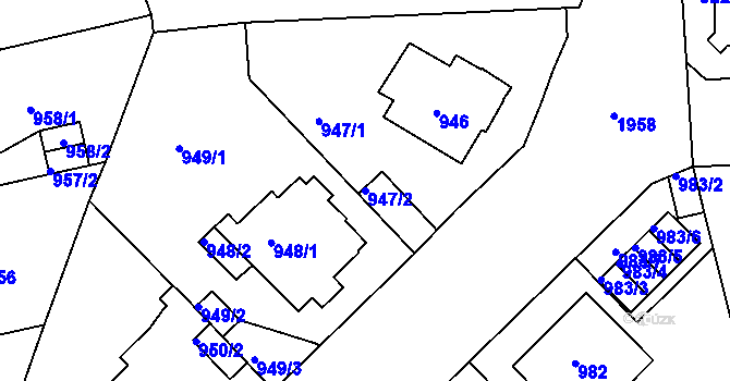 Parcela st. 947/2 v KÚ Klíše, Katastrální mapa