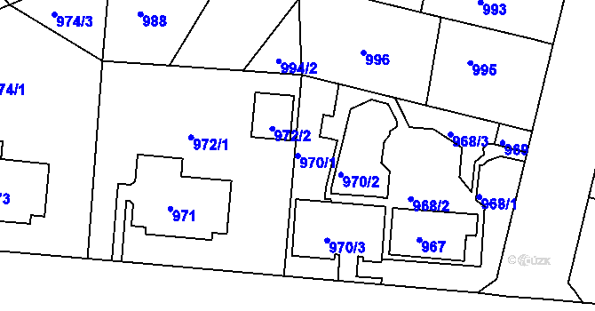 Parcela st. 970/1 v KÚ Klíše, Katastrální mapa