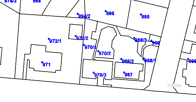 Parcela st. 970/2 v KÚ Klíše, Katastrální mapa
