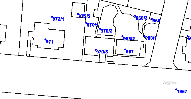 Parcela st. 970/3 v KÚ Klíše, Katastrální mapa