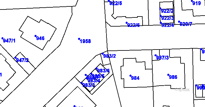 Parcela st. 983/2 v KÚ Klíše, Katastrální mapa