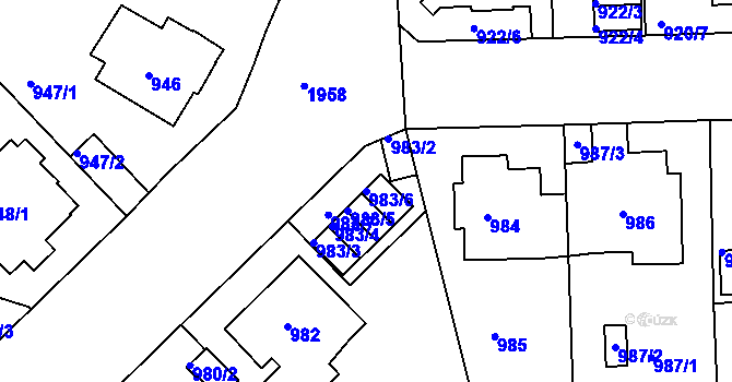 Parcela st. 983/6 v KÚ Klíše, Katastrální mapa