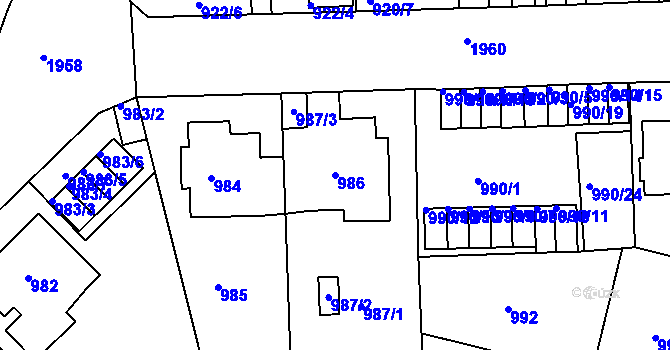 Parcela st. 986 v KÚ Klíše, Katastrální mapa