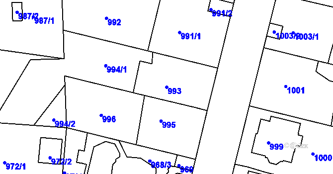 Parcela st. 993 v KÚ Klíše, Katastrální mapa
