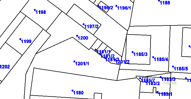 Parcela st. 1181/1 v KÚ Klíše, Katastrální mapa