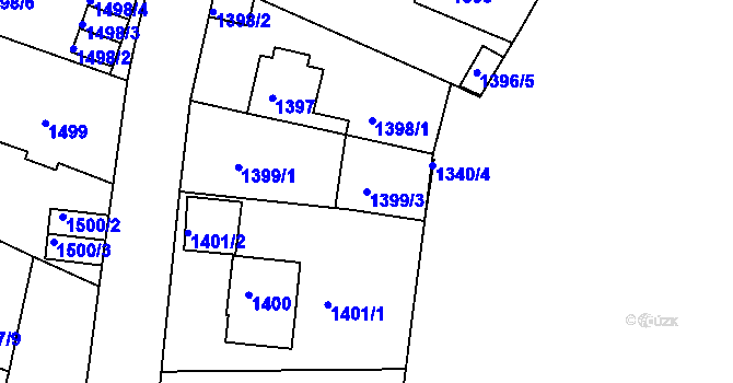 Parcela st. 1399/3 v KÚ Klíše, Katastrální mapa