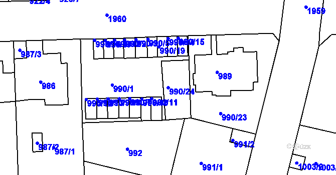 Parcela st. 990/24 v KÚ Klíše, Katastrální mapa
