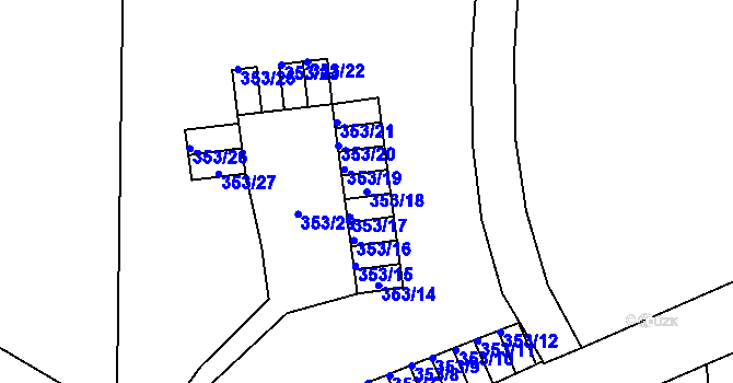 Parcela st. 353/18 v KÚ Klíše, Katastrální mapa