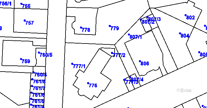 Parcela st. 777/4 v KÚ Klíše, Katastrální mapa