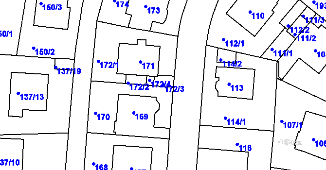 Parcela st. 172/3 v KÚ Klíše, Katastrální mapa
