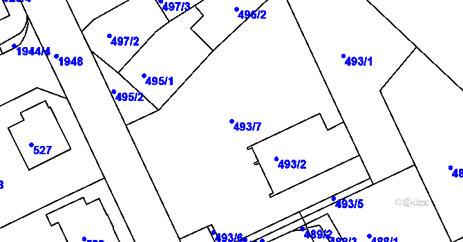 Parcela st. 493/7 v KÚ Klíše, Katastrální mapa