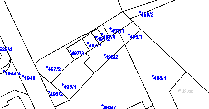 Parcela st. 496/2 v KÚ Klíše, Katastrální mapa