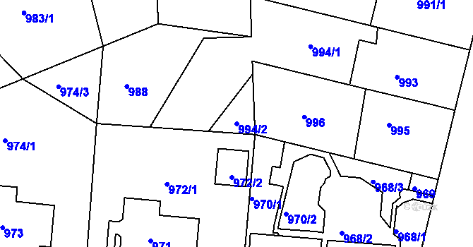 Parcela st. 994/2 v KÚ Klíše, Katastrální mapa