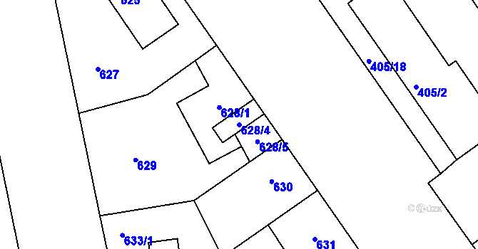 Parcela st. 628/4 v KÚ Klíše, Katastrální mapa