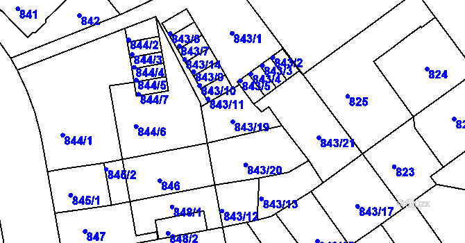 Parcela st. 843/19 v KÚ Klíše, Katastrální mapa