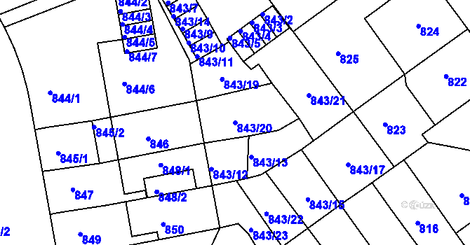 Parcela st. 843/20 v KÚ Klíše, Katastrální mapa