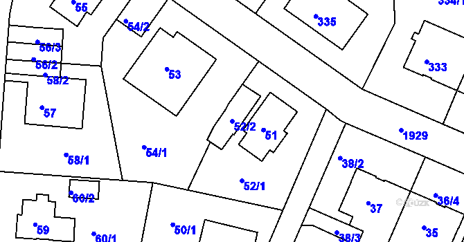 Parcela st. 52/2 v KÚ Klíše, Katastrální mapa