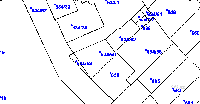Parcela st. 634/60 v KÚ Klíše, Katastrální mapa