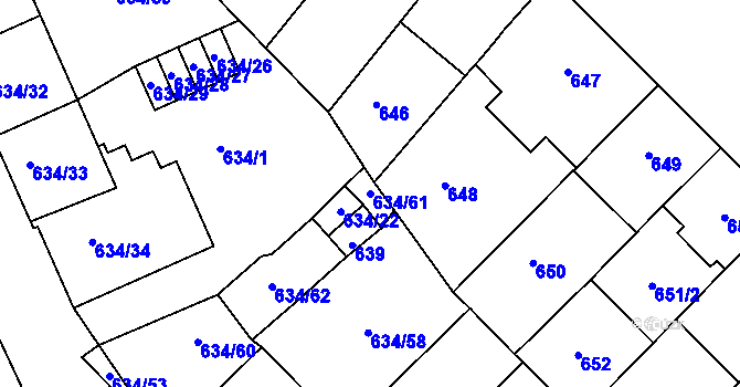 Parcela st. 634/61 v KÚ Klíše, Katastrální mapa