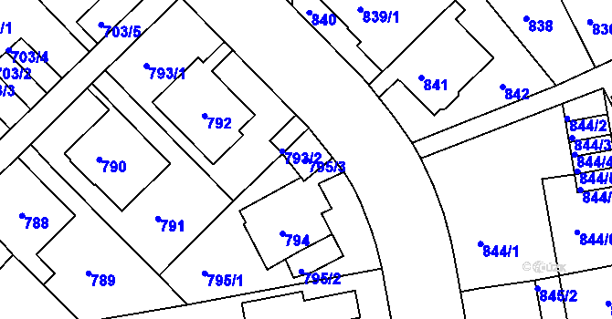 Parcela st. 795/3 v KÚ Klíše, Katastrální mapa