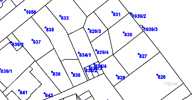 Parcela st. 829/4 v KÚ Klíše, Katastrální mapa