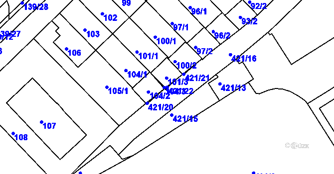 Parcela st. 421/22 v KÚ Klíše, Katastrální mapa