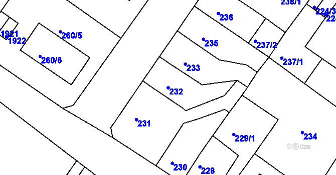 Parcela st. 232 v KÚ Bukov, Katastrální mapa
