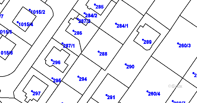 Parcela st. 288 v KÚ Bukov, Katastrální mapa