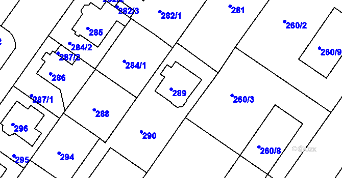 Parcela st. 289 v KÚ Bukov, Katastrální mapa