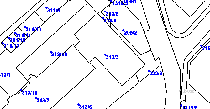 Parcela st. 313/3 v KÚ Bukov, Katastrální mapa