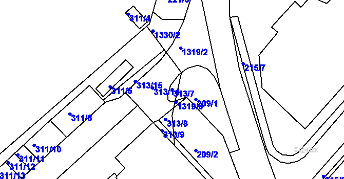 Parcela st. 313/7 v KÚ Bukov, Katastrální mapa
