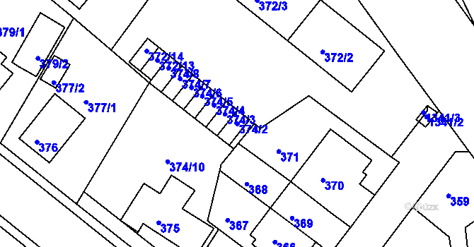 Parcela st. 374/2 v KÚ Bukov, Katastrální mapa