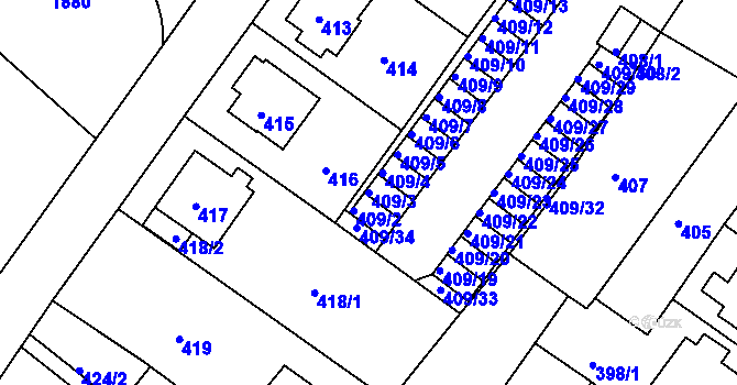 Parcela st. 409/3 v KÚ Bukov, Katastrální mapa